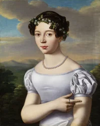 Porträt eines jungen Mädchens mit Myrtenkranz und Perlenkette